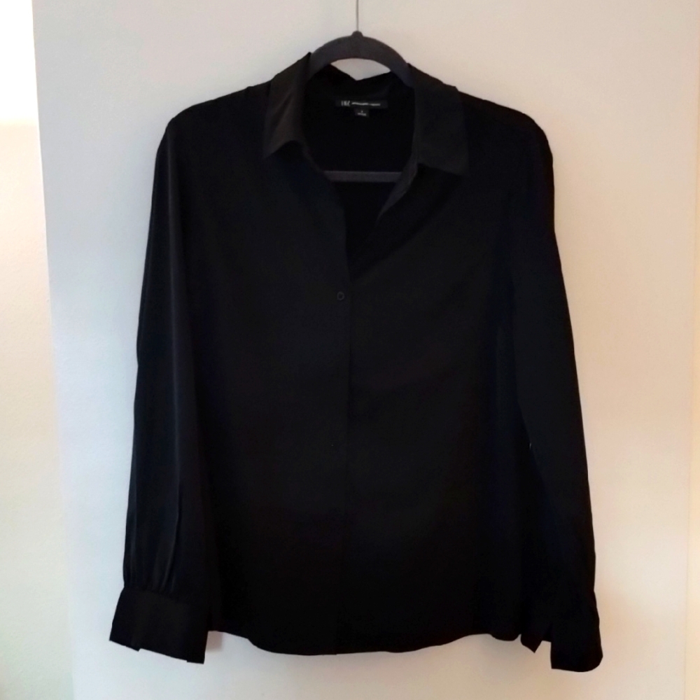 Black satin button down size S shirt